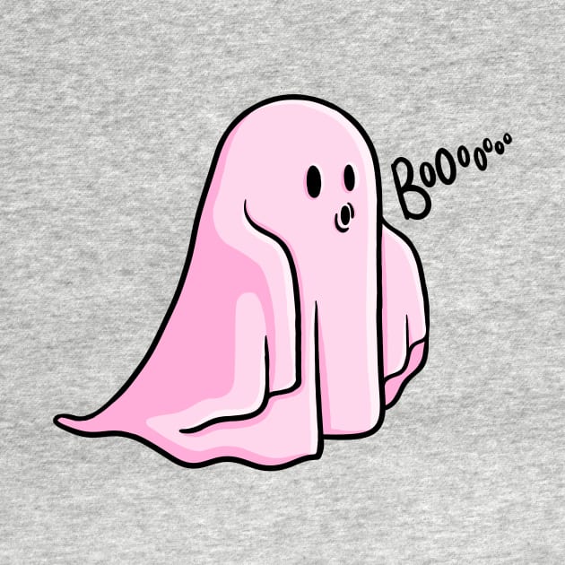 Cute Pink Ghost Saying Boo Illustration by AlmightyClaire